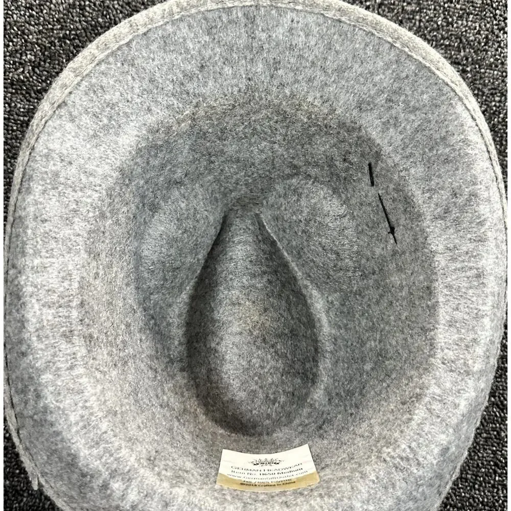 Allen Wool Hat Medium H650 German Oktoberfest W/ Feather Gray Green Sweatband